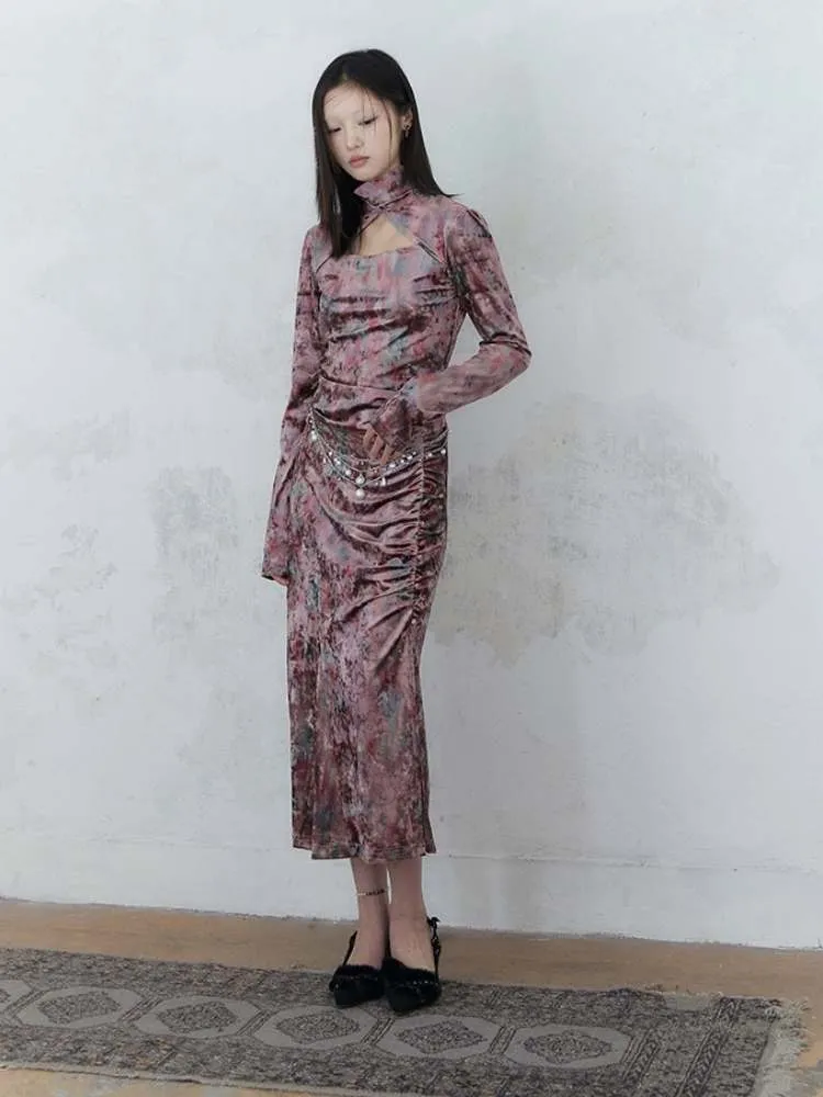 Chinese Style Marble Print Tops & Slit Skirt【s0000007573】