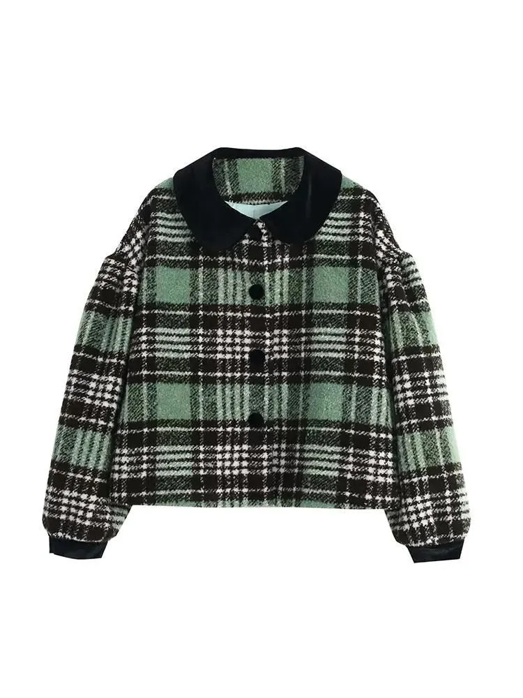 Doll Collar Bubble Sleeve Tweed Jacket【s0000006239】