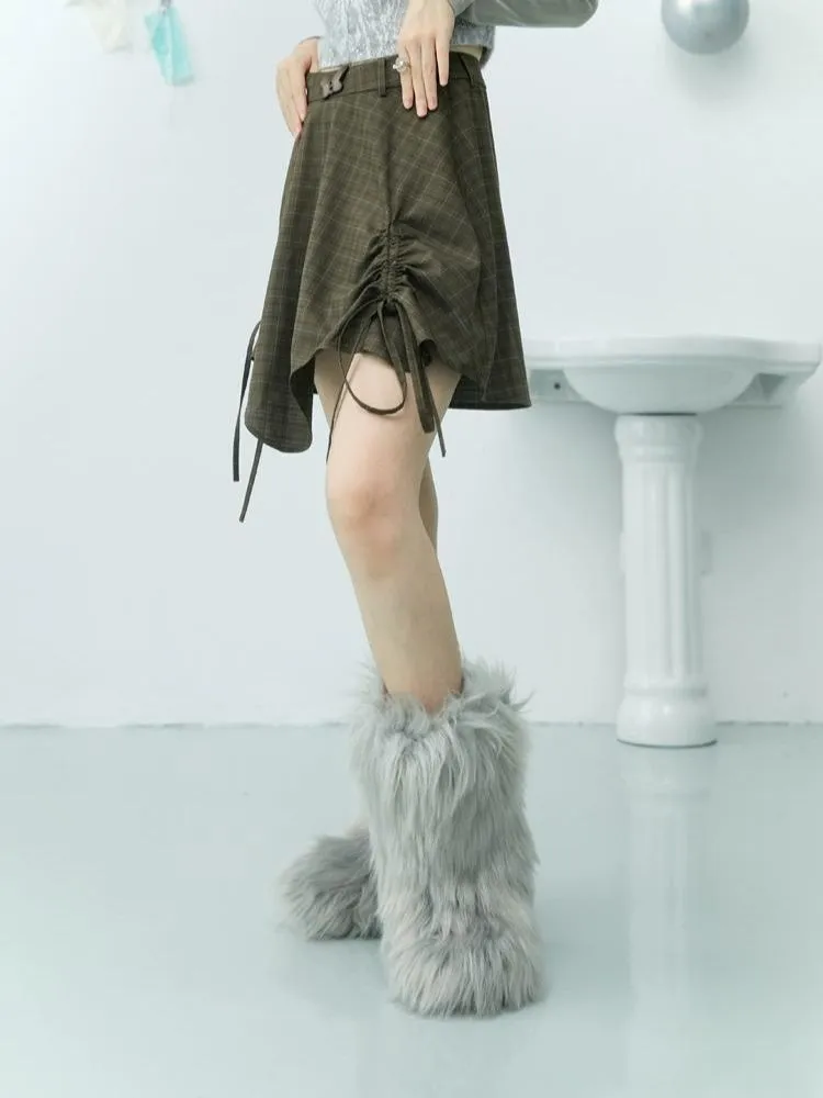 Embellished Drawstring Checkered Half Skirt【s0000006240】