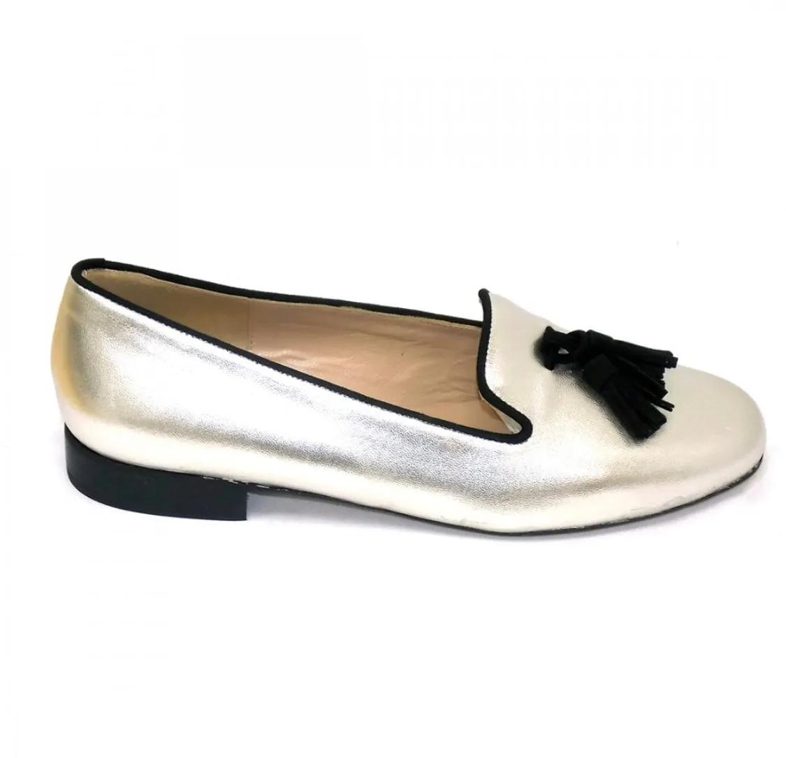 HB Shoes Clover Silver Metallic Tassle Flat Shoe