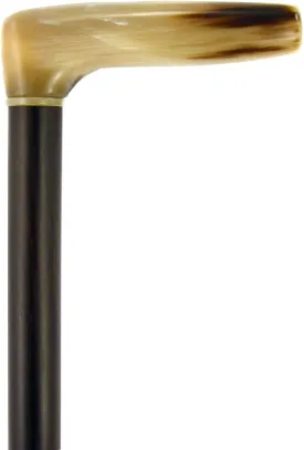 L Shape Blonde Horn Derby Walking Cane With Ebony Wood Shaft And Brass Collar
