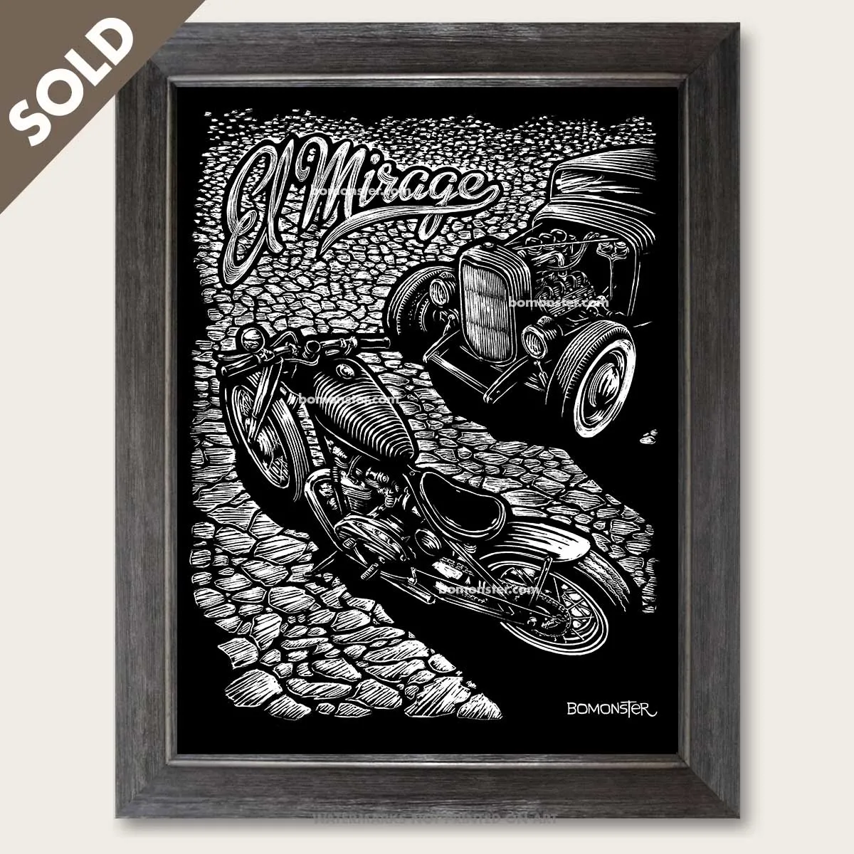 Original Hot Rod Motorcycle Art "El Mirage"