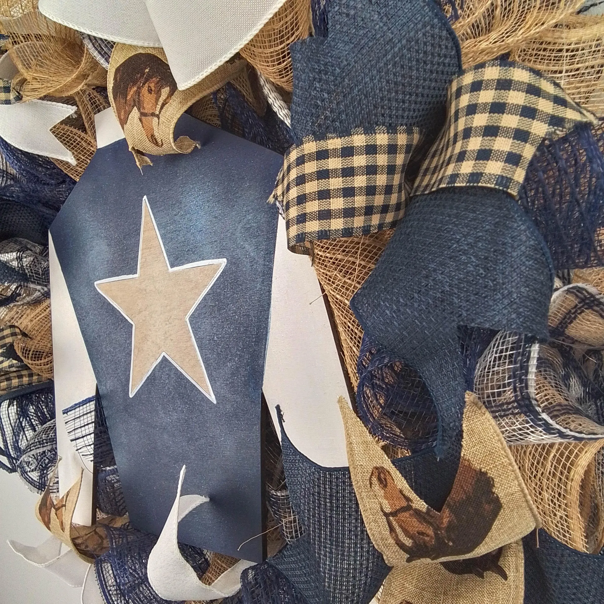Rustic Kentucky Derby Wreath | Jockey Silk Decor | Horse Racing Gift | Navy Jute Brown White
